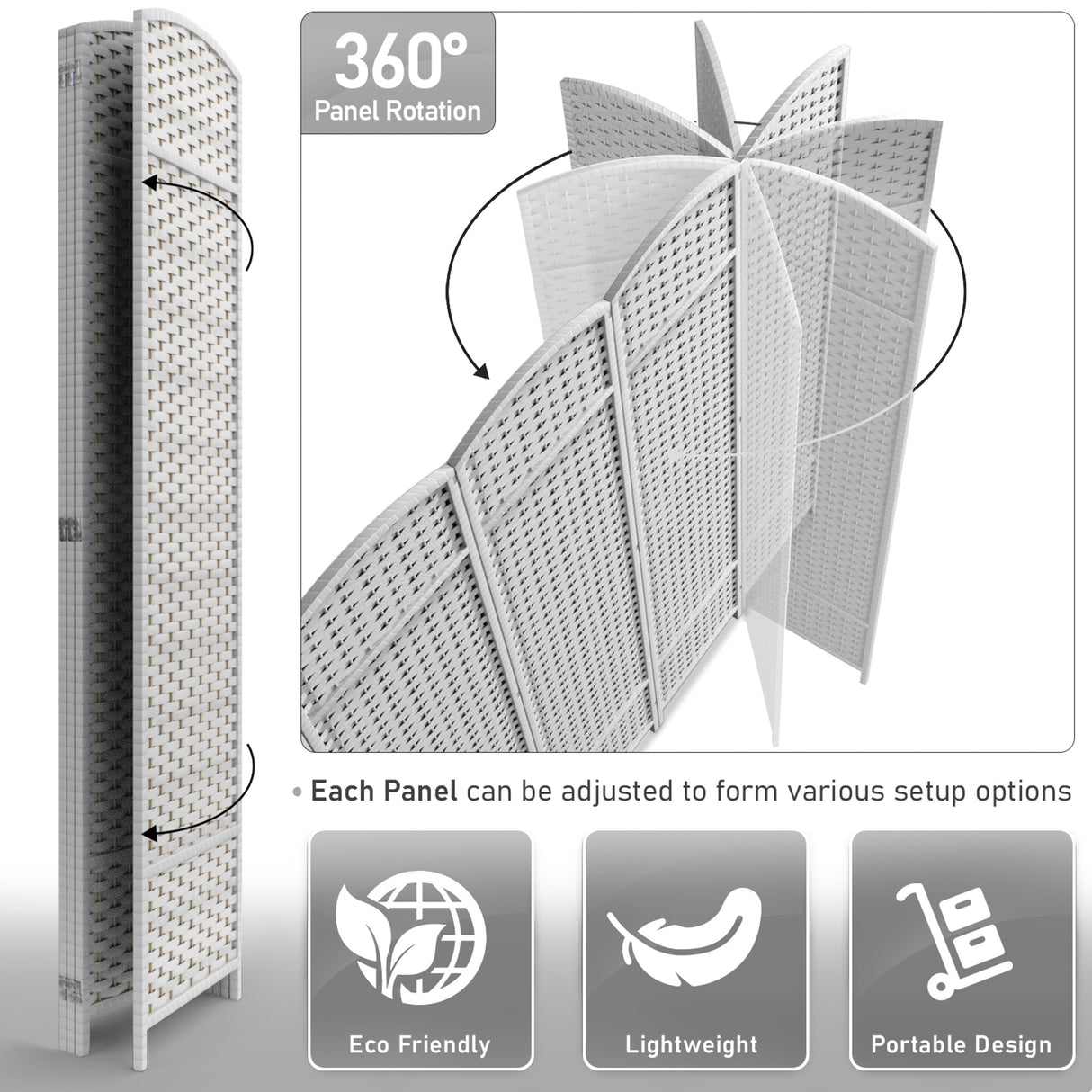 Sorbus 4 Panel Room Divider Tall Privacy Partition Screen Extra Wide Double Hinged Mesh Hand-Woven Folding Wall Divider - 6ft