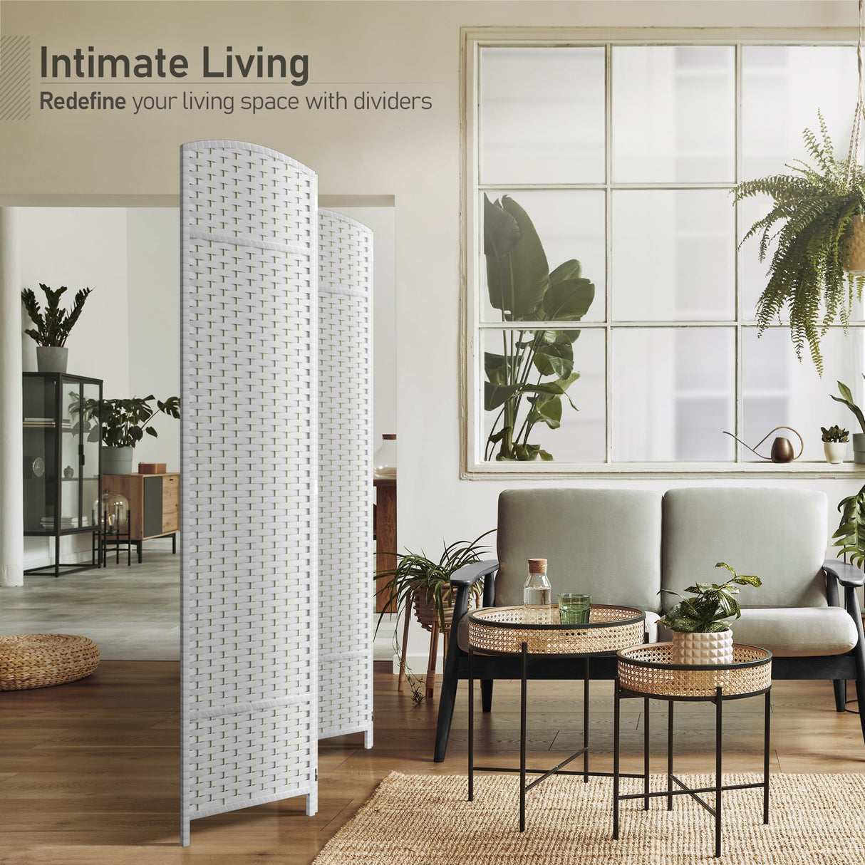 Sorbus 4 Panel Room Divider Tall Privacy Partition Screen Extra Wide Double Hinged Mesh Hand-Woven Folding Wall Divider - 6ft