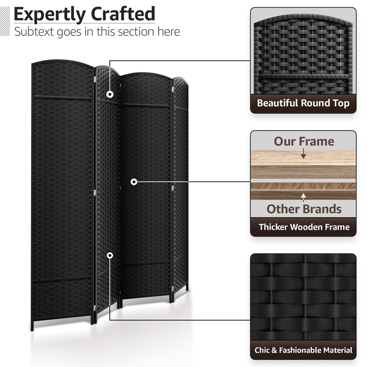 Sorbus 4 Panel Room Divider Tall Privacy Partition Screen Extra Wide Double Hinged Mesh Hand-Woven Folding Wall Divider - 6ft
