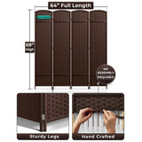 Sorbus 4 Panel Room Divider Tall Privacy Partition Screen Extra Wide Double Hinged Mesh Hand-Woven Folding Wall Divider - 6ft