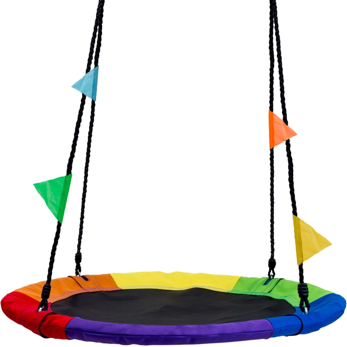 Saucer Tree Swing in Multi-Color Rainbow – Kids Indoor/Outdoor Round Mat Swing – Accessories Included (Round – 24”)