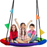 Saucer Tree Swing in Multi-Color Rainbow – Kids Indoor/Outdoor Round Mat Swing – Accessories Included (Round – 24”)