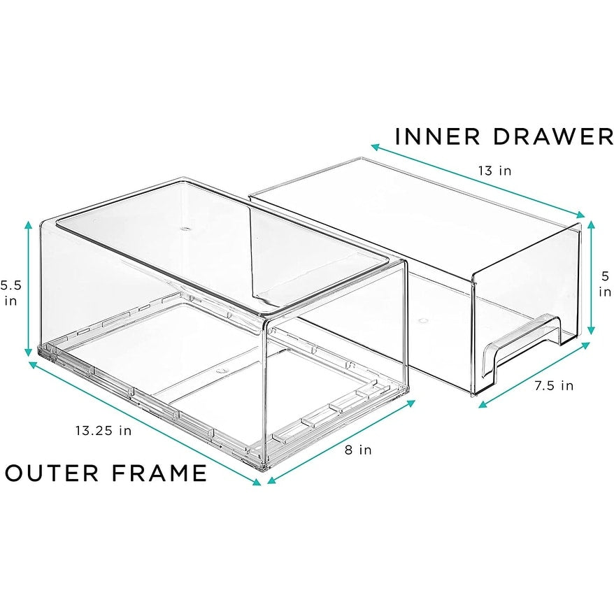 Sorbus Fridge Drawers - Clear Stackable Pull Out Refrigerator Organizer Bins 2 Pack, Large