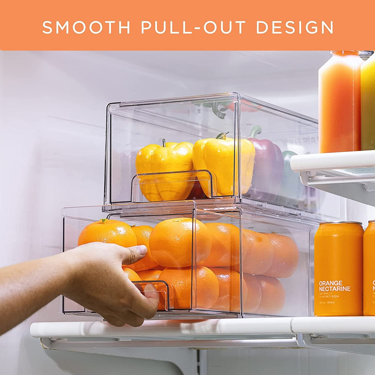 Sorbus Fridge Drawers - Clear Stackable Pull Out Refrigerator Organizer Bins 2 Pack, Large