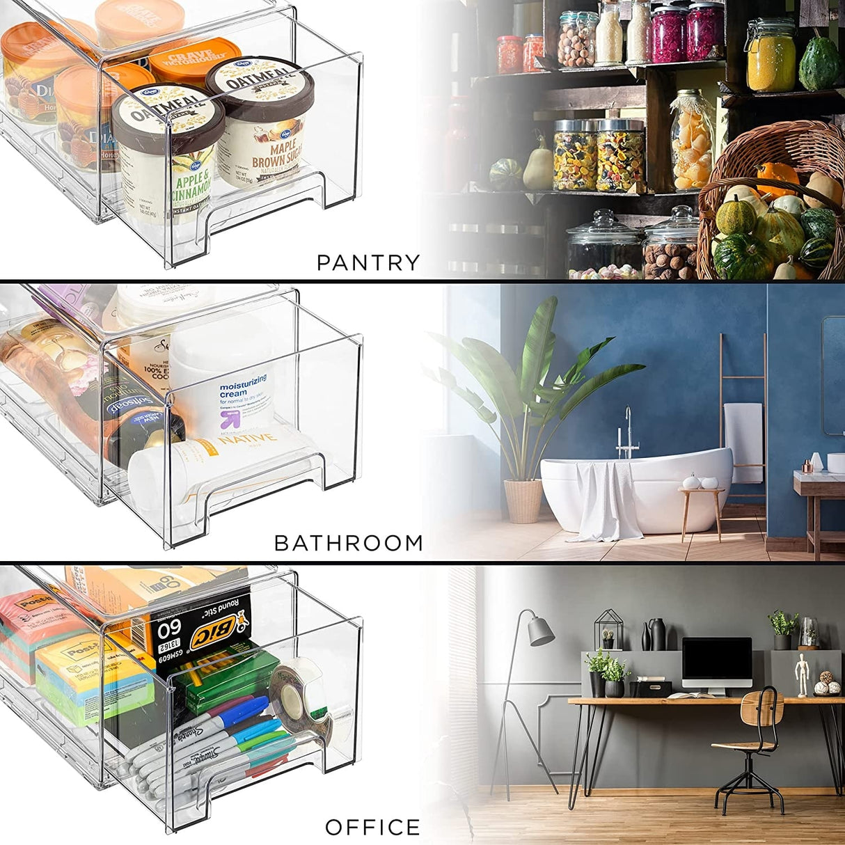 Sorbus Fridge Drawers - Clear Stackable Pull Out Refrigerator Organizer Bins 2 Pack, Large