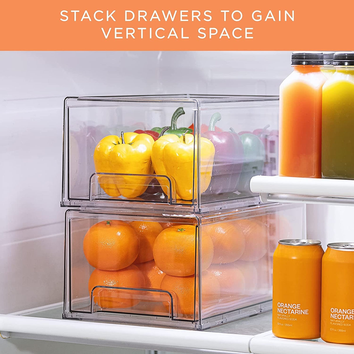Sorbus Fridge Drawers - Clear Stackable Pull Out Refrigerator Organizer Bins 2 Pack, Large