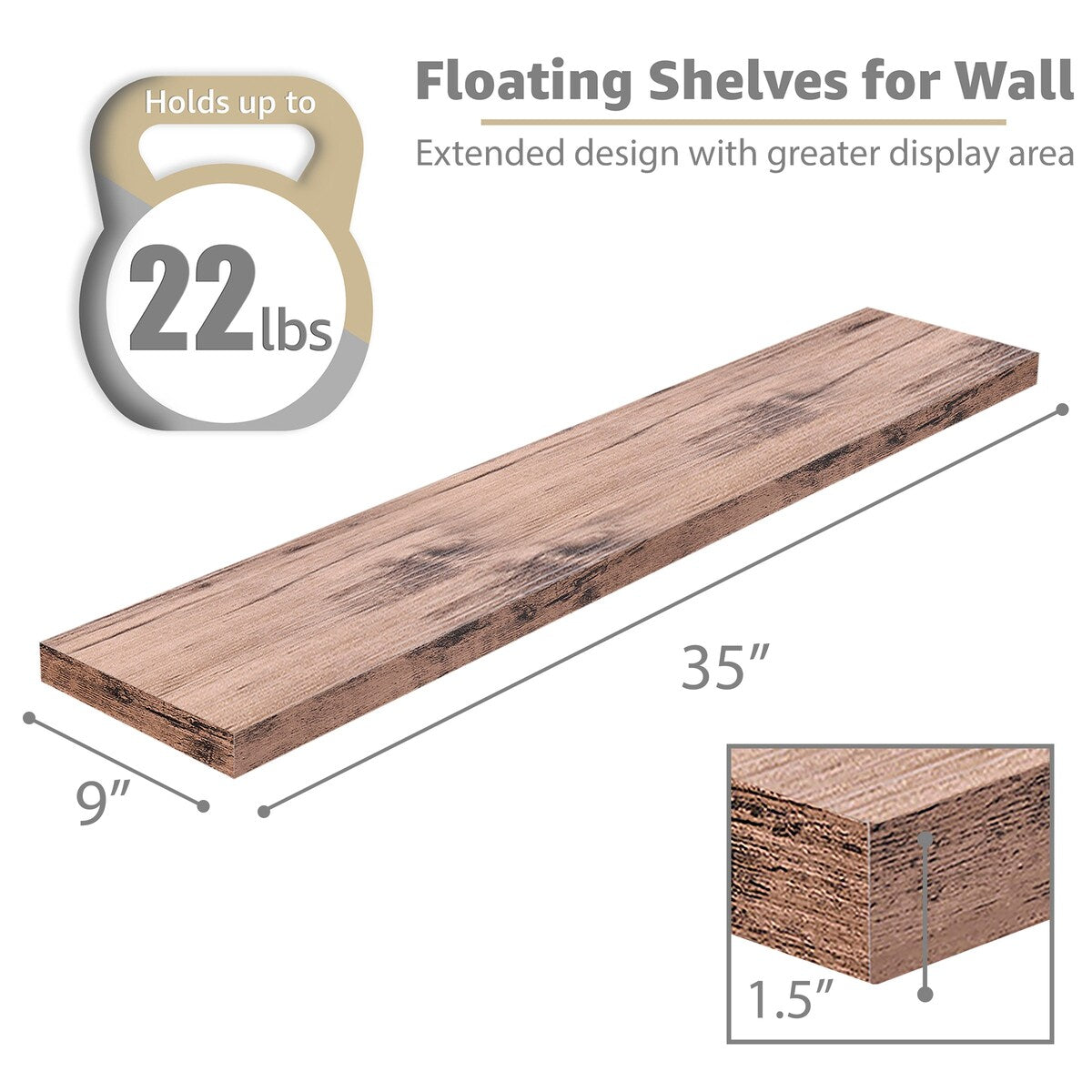 Sorbus Long Floating Shelves for Wall Set of 2 - 35"L x 9"W x 1.5"H
