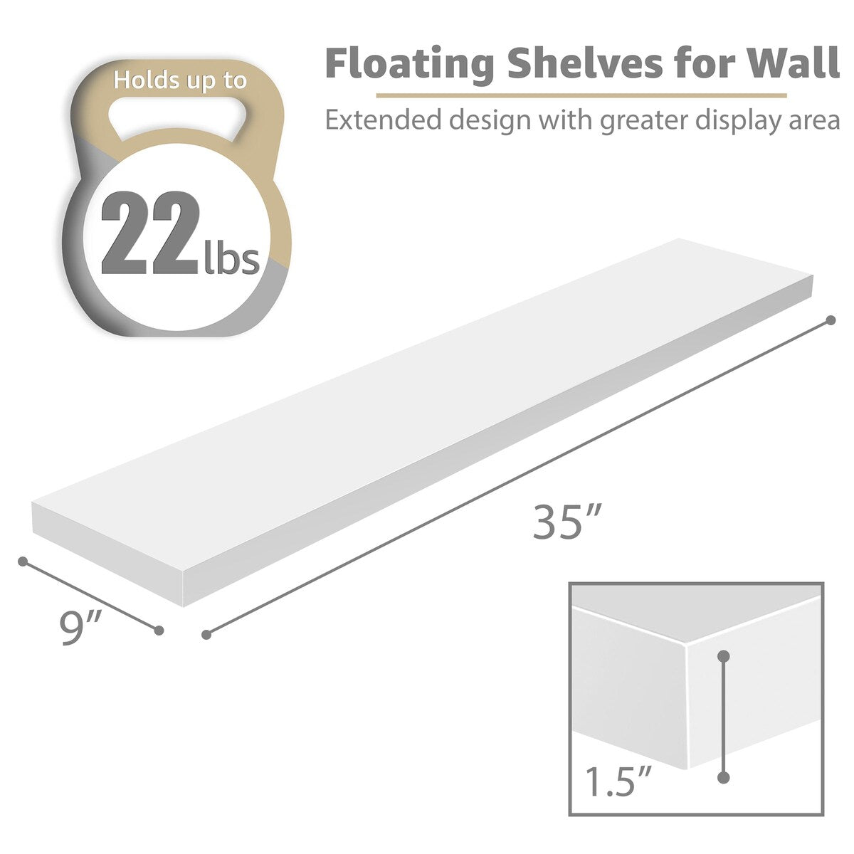 Sorbus Long Floating Shelves for Wall Set of 2 - 35"L x 9"W x 1.5"H