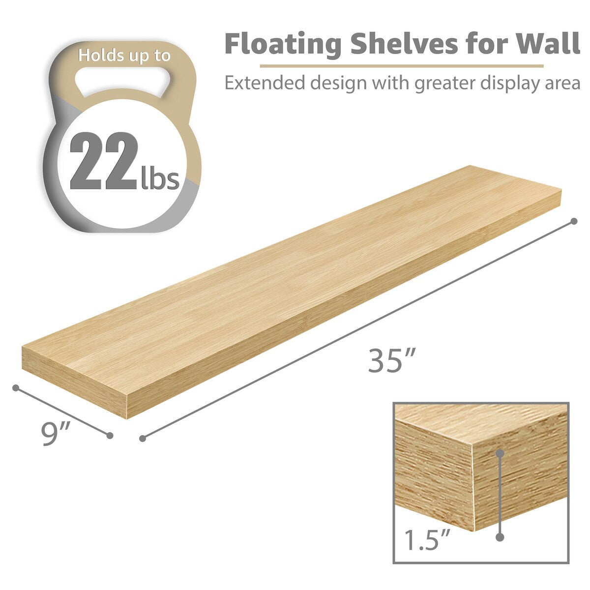 Sorbus Long Floating Shelves for Wall Set of 2 - 35"L x 9"W x 1.5"H