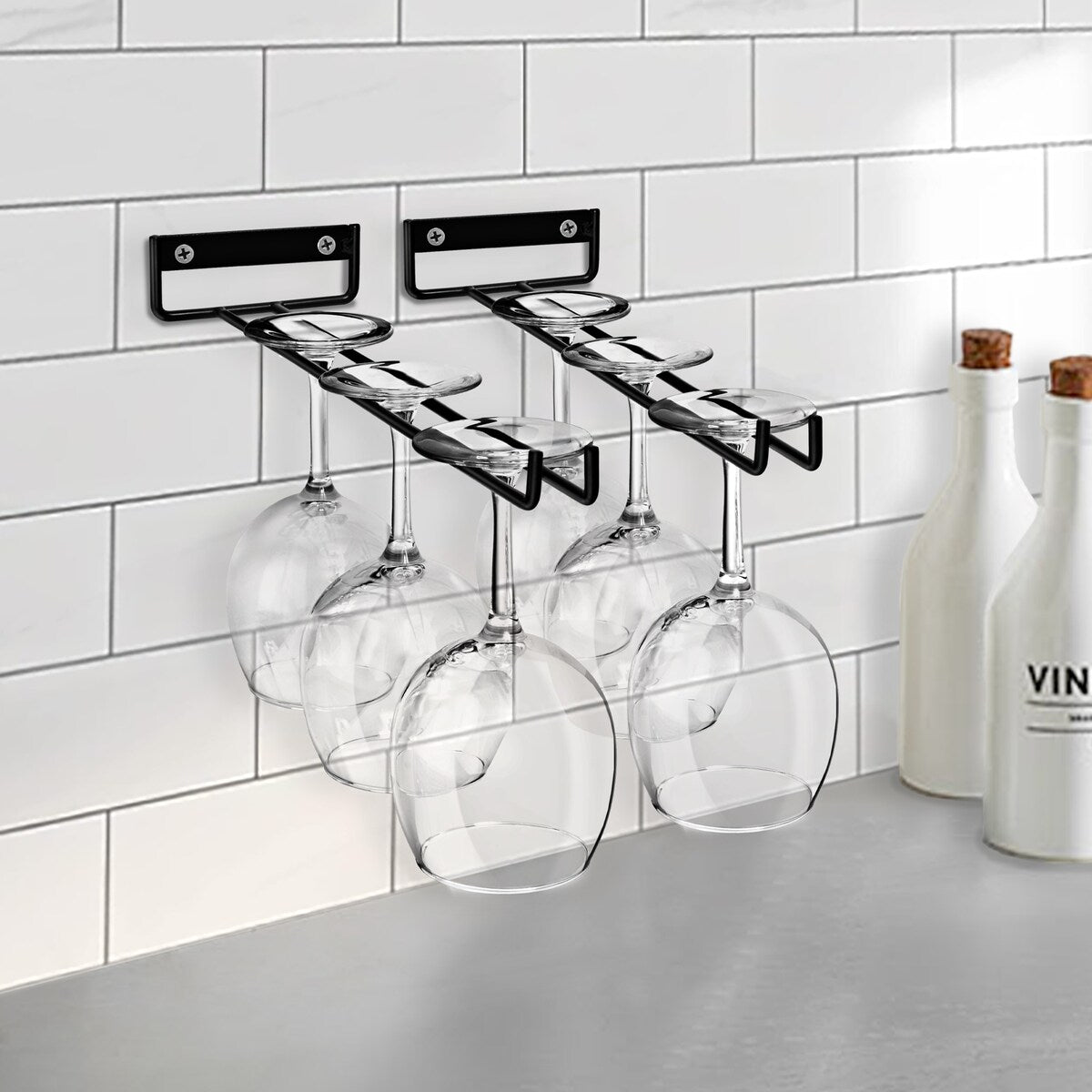 Sorbus Wine Glass Holder 12 Inch Rack Wall Mount Under Cabinet Storage Holds 4 Stemware Wine Glasses Each, 16 Total - Set of 4