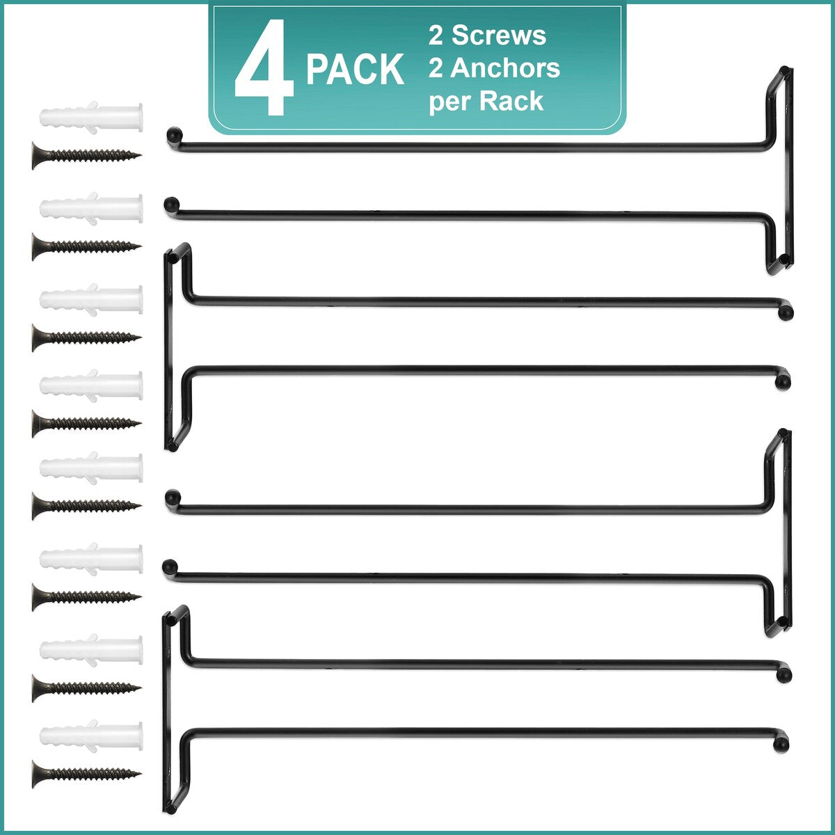 Sorbus Wine Glass Holder 12 Inch Rack Wall Mount Under Cabinet Storage Holds 4 Stemware Wine Glasses Each, 16 Total - Set of 4