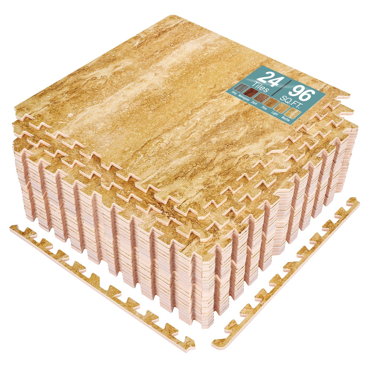 Sorbus Wood grain floor foam mat for home and office - Set of 24