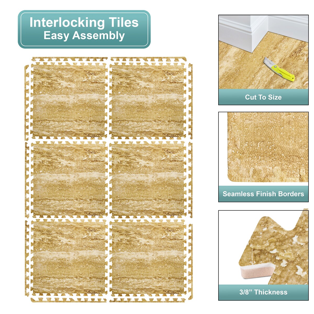 Sorbus Wood grain floor foam mat for home and office - Set of 24