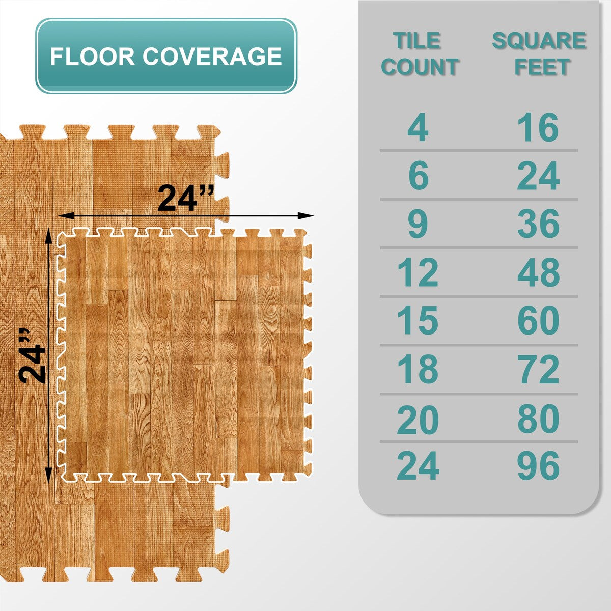 Sorbus Wood grain floor foam mat for home and office - Set of 24