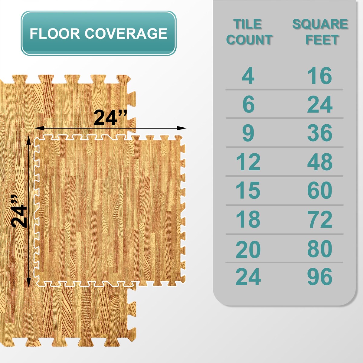Sorbus Wood grain floor foam mat for home and office - Set of 24