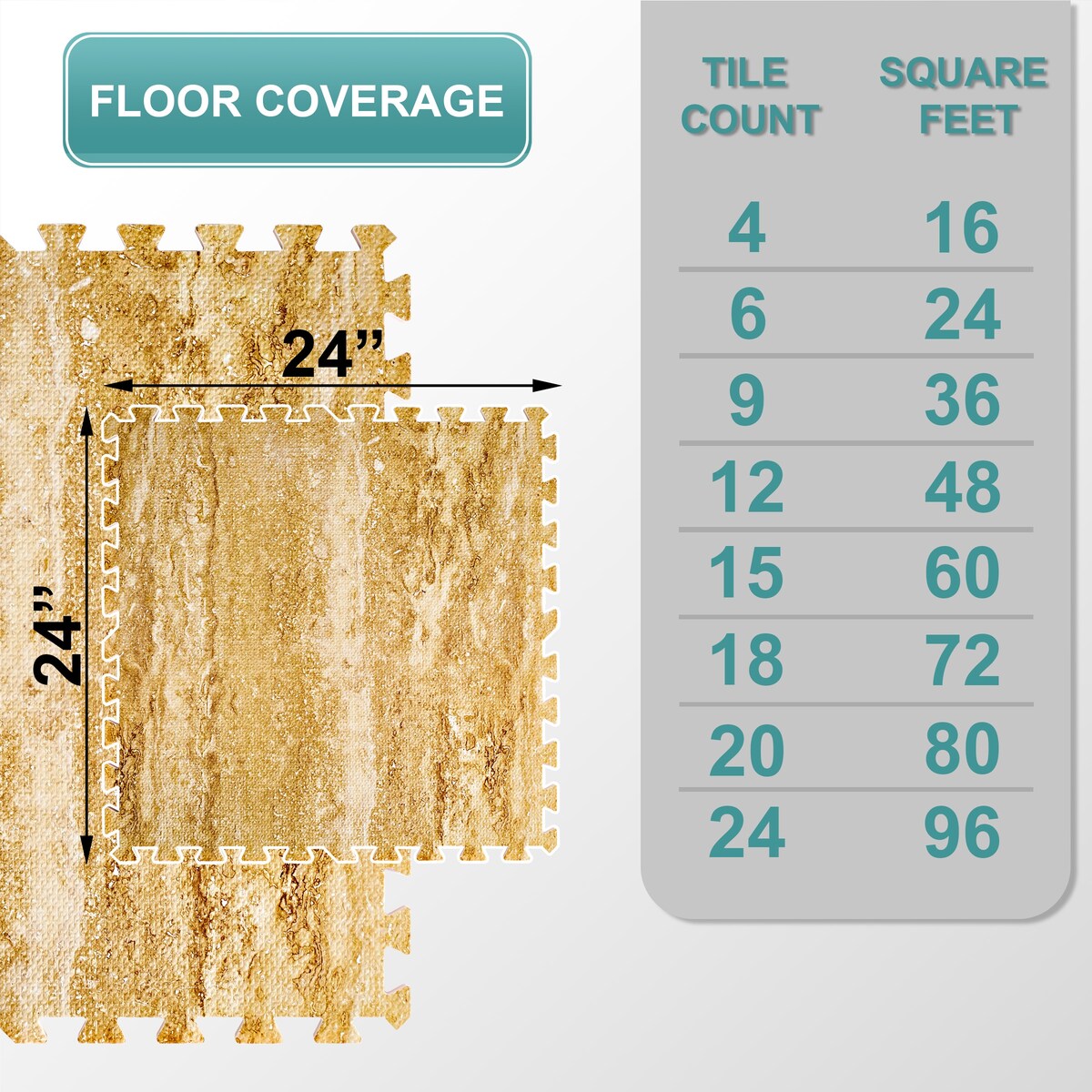 Sorbus Wood grain floor foam mat for home and office - Set of 24