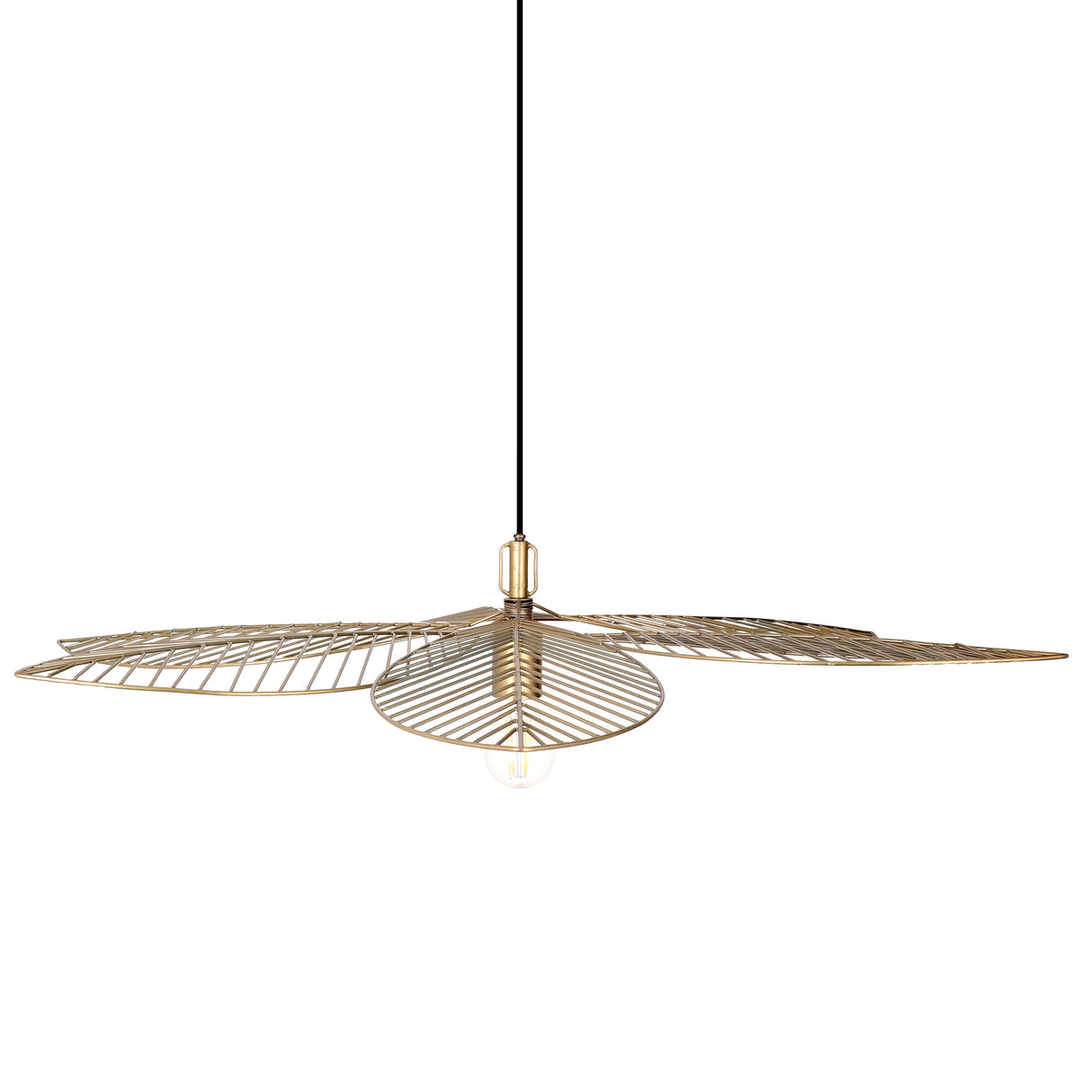 Soren River of Goods Antique Brass Metal Cutout Leaf-Shaped Pendant Light with Adjustable Hanging Cord - 35" x 35" x 7.25/66.25"