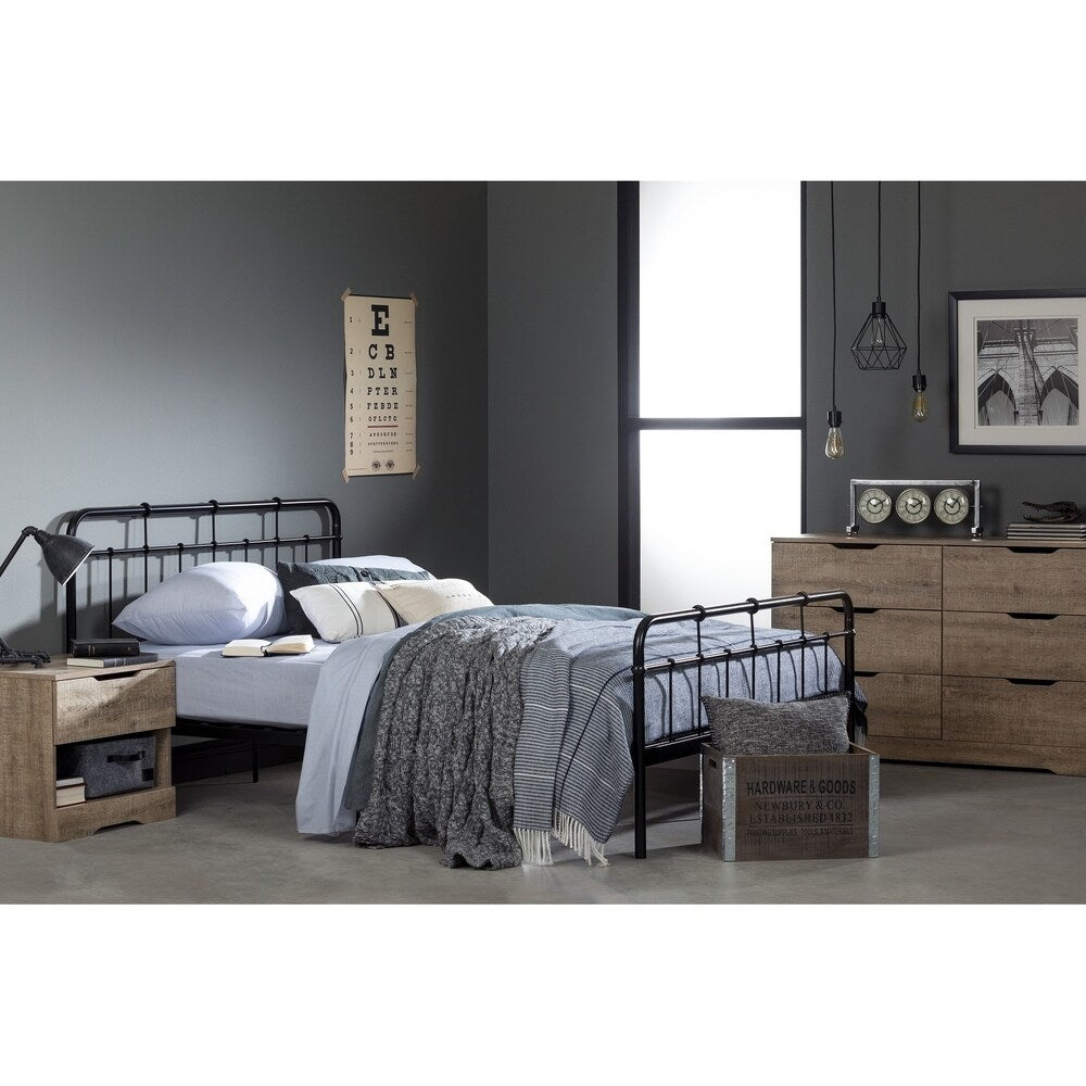 South Shore Holland Black Metal Queen Platform Bed with Headboard