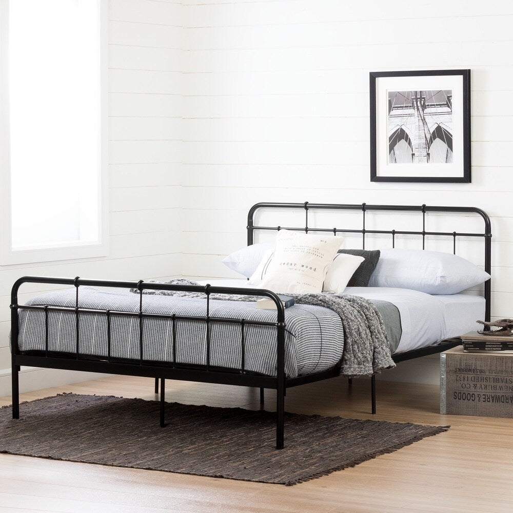 South Shore Holland Black Metal Queen Platform Bed with Headboard