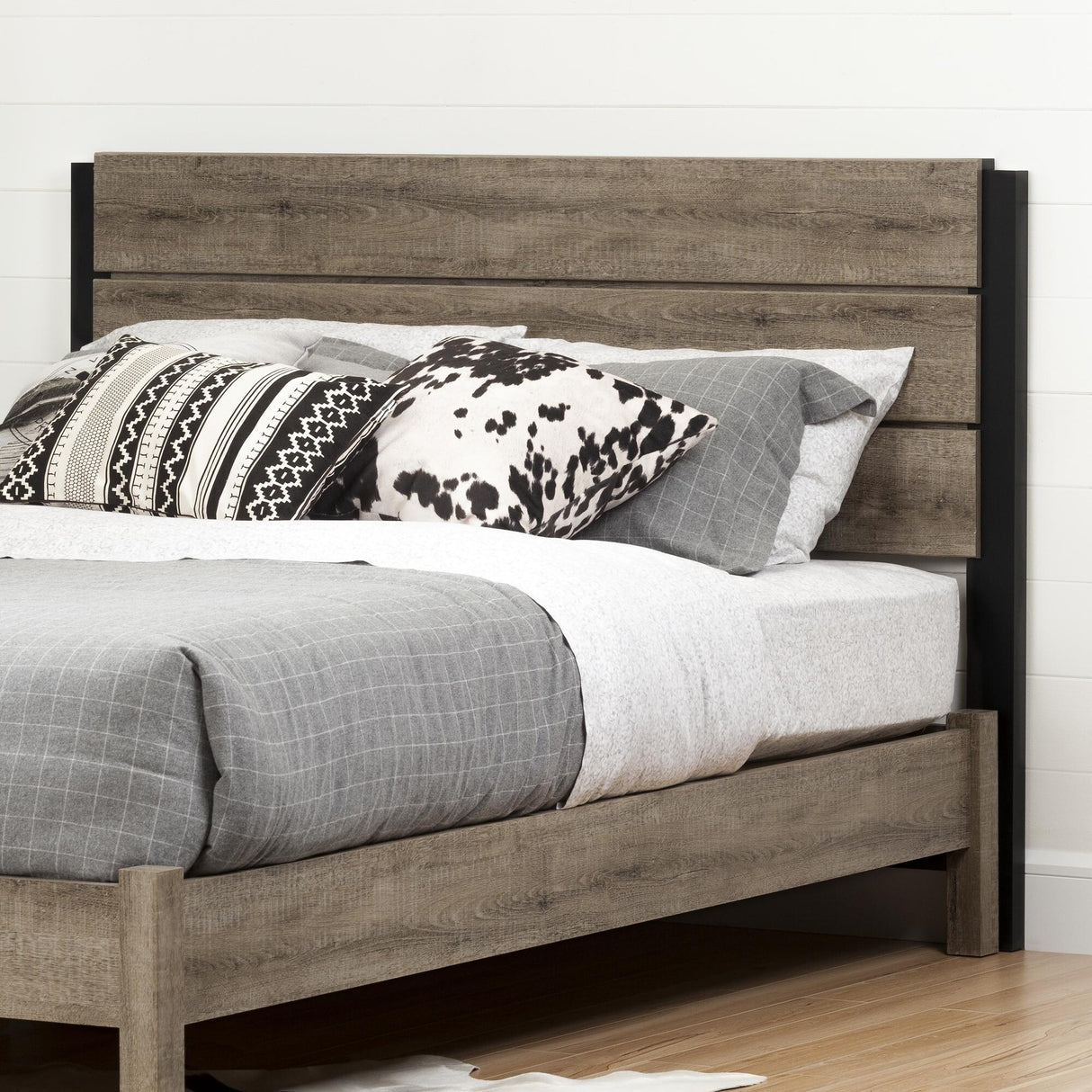 South Shore Munich Full Size Bed Set, Weathered Oak and Matte Black