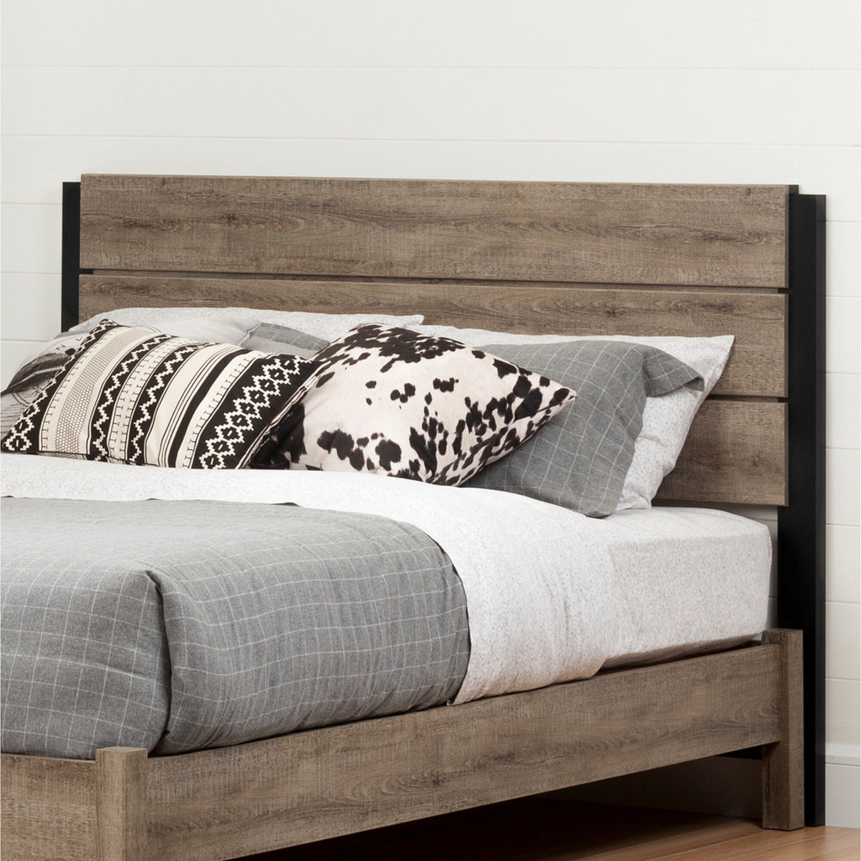 South Shore Munich Full Size Bed Set, Weathered Oak and Matte Black