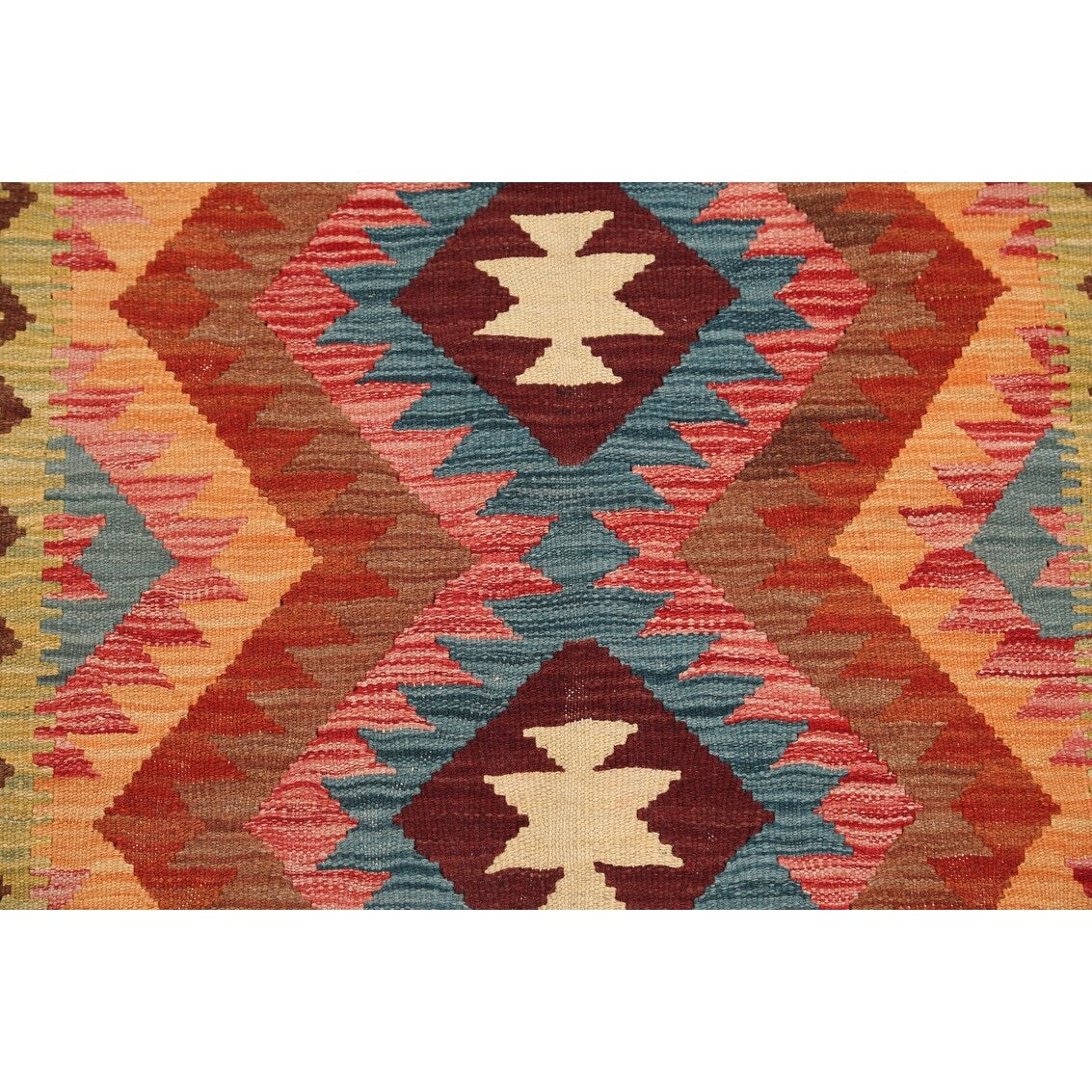 South-Western Reversible Oriental Kilim Area Rug Hand-Woven Carpet - 3'2" x 3'5" Square