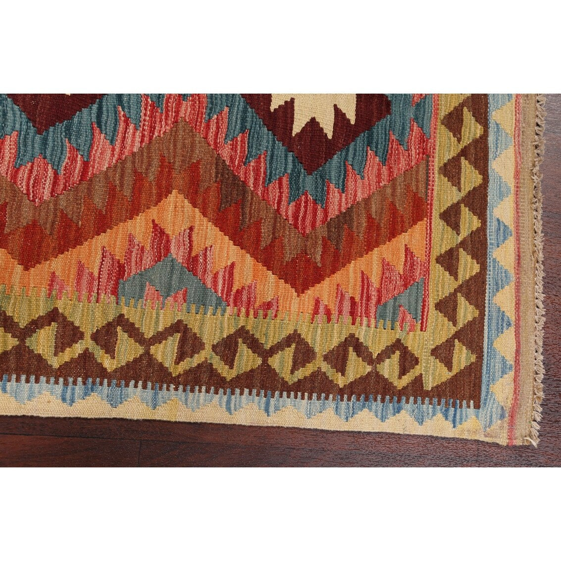 South-Western Reversible Oriental Kilim Area Rug Hand-Woven Carpet - 3'2" x 3'5" Square