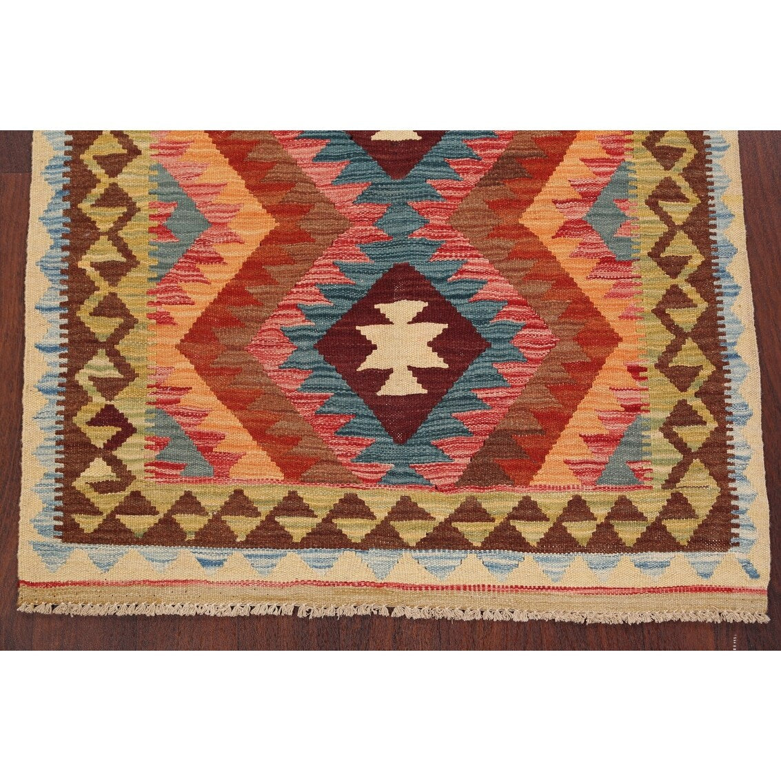 South-Western Reversible Oriental Kilim Area Rug Hand-Woven Carpet - 3'2" x 3'5" Square