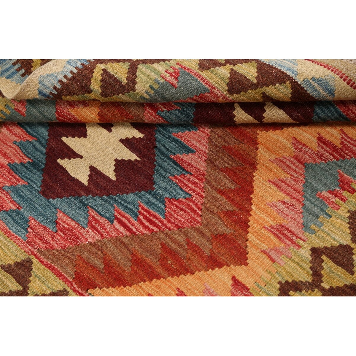 South-Western Reversible Oriental Kilim Area Rug Hand-Woven Carpet - 3'2" x 3'5" Square