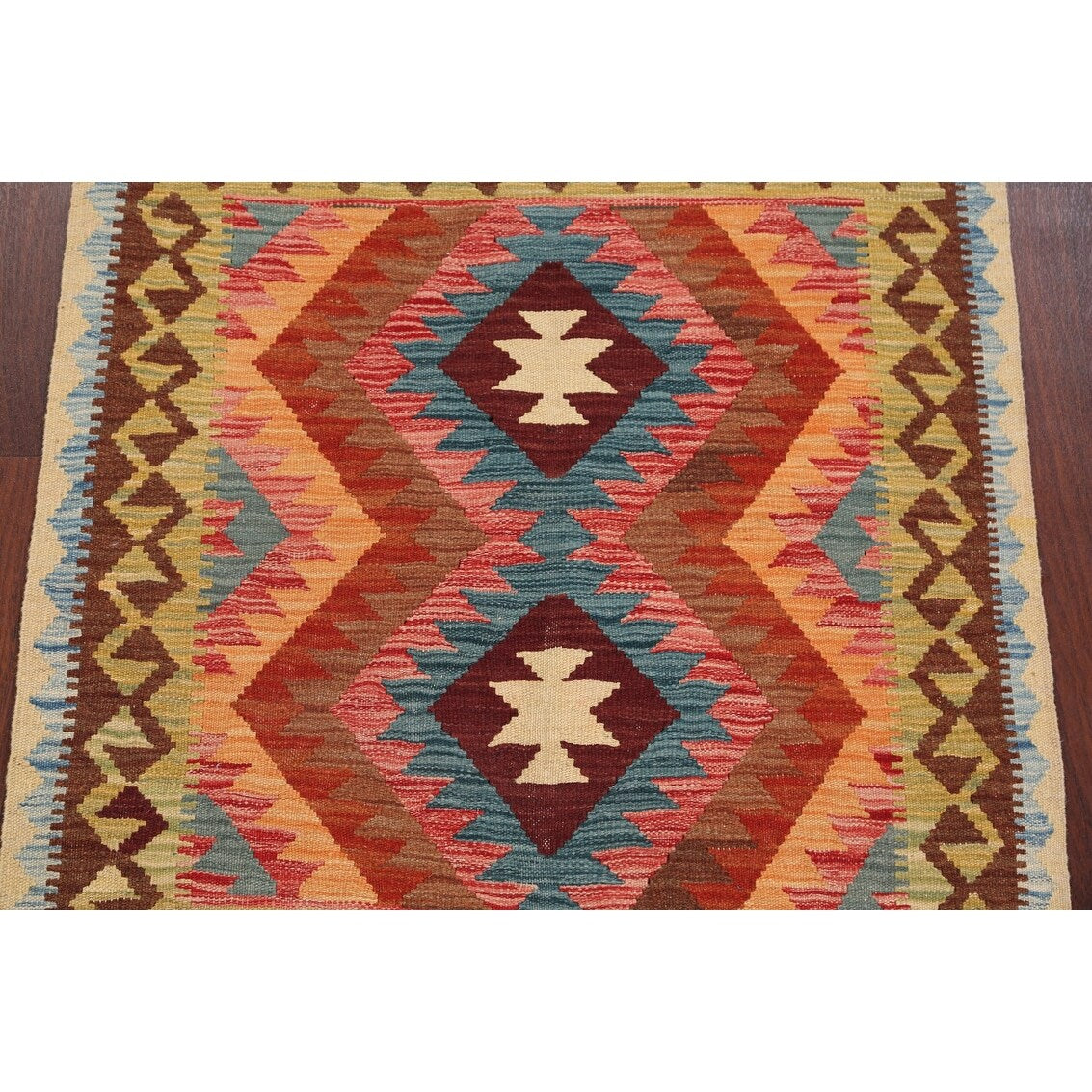 South-Western Reversible Oriental Kilim Area Rug Hand-Woven Carpet - 3'2" x 3'5" Square