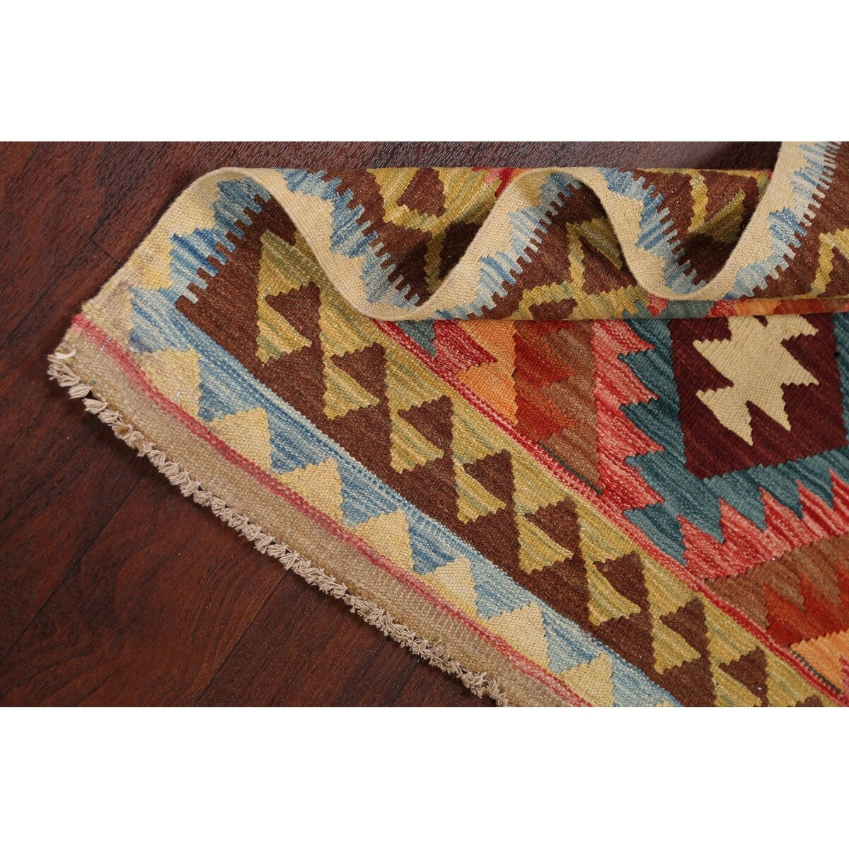 South-Western Reversible Oriental Kilim Area Rug Hand-Woven Carpet - 3'2" x 3'5" Square