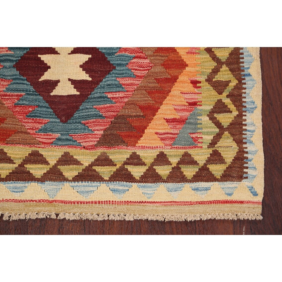 South-Western Reversible Oriental Kilim Area Rug Hand-Woven Carpet - 3'2" x 3'5" Square