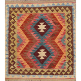 South-Western Reversible Oriental Kilim Area Rug Hand-Woven Carpet - 3'2" x 3'5" Square