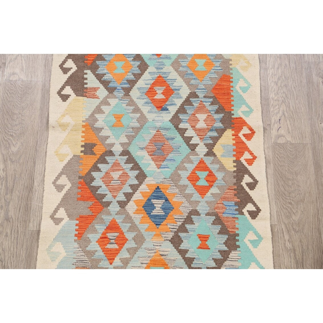 South-western Geometric Kilim Oriental Runner Rug Wool Flat-weave - 2'8" x 9'10"