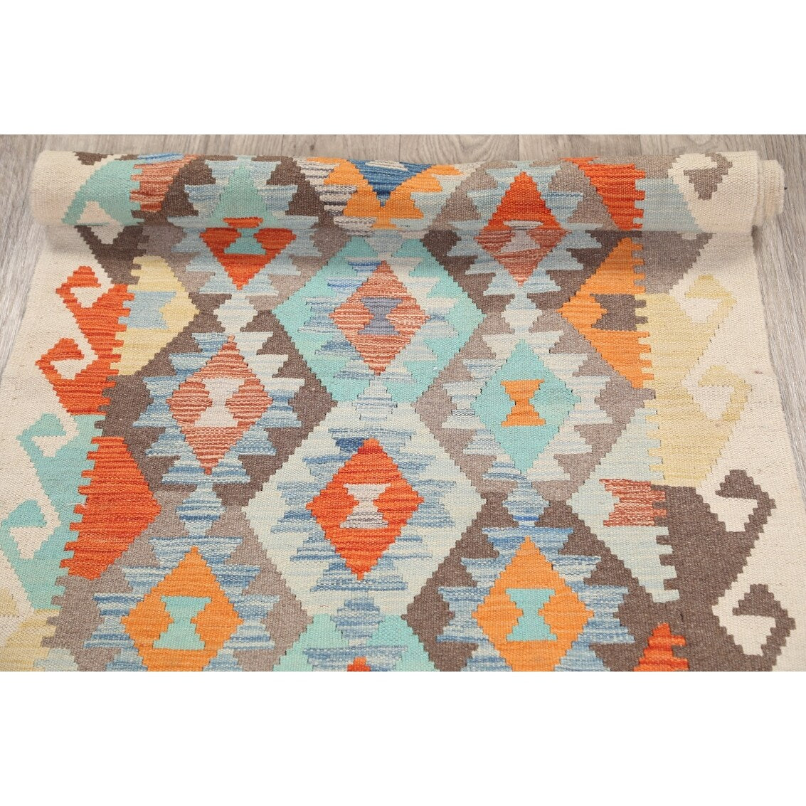 South-western Geometric Kilim Oriental Runner Rug Wool Flat-weave - 2'8" x 9'10"
