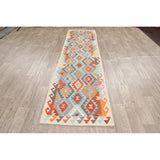 South-western Geometric Kilim Oriental Runner Rug Wool Flat-weave - 2'8" x 9'10"