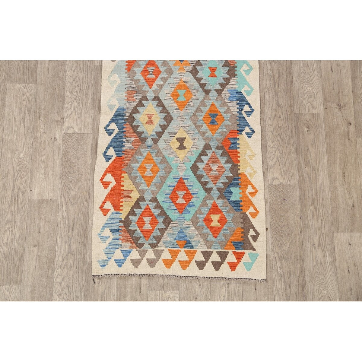 South-western Geometric Kilim Oriental Runner Rug Wool Flat-weave - 2'8" x 9'10"