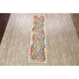 South-western Geometric Kilim Oriental Runner Rug Wool Flat-weave - 2'8" x 9'10"