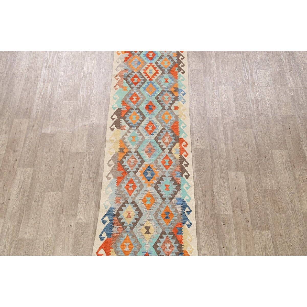 South-western Geometric Kilim Oriental Runner Rug Wool Flat-weave - 2'8" x 9'10"