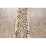 South-western Geometric Kilim Oriental Runner Rug Wool Flat-weave - 2'8" x 9'10"