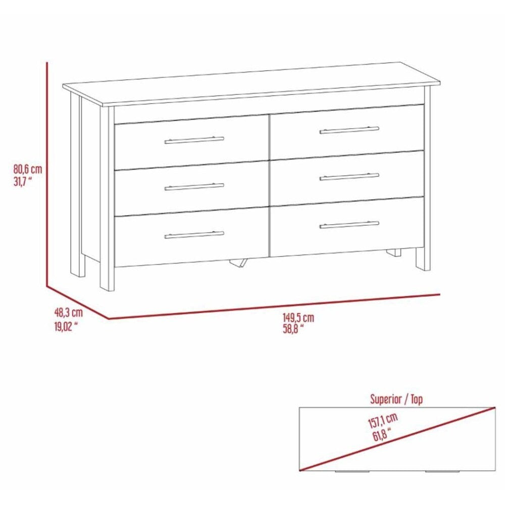 Southington 6-Drawer Rectangle Dresser Light Oak and White