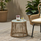 Southport Outdoor Steel and Rope Side Table with Tempered Glass Table Top by Christopher Knight Home
