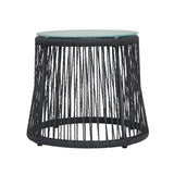 Southport Outdoor Steel and Rope Side Table with Tempered Glass Table Top by Christopher Knight Home