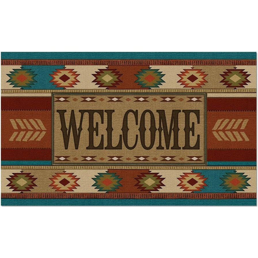 Southwest Welcome Entryway Floor Mat Made in The USA Low Profile Protective Non-Skid Rubber Backing 29.5" by 17.75"