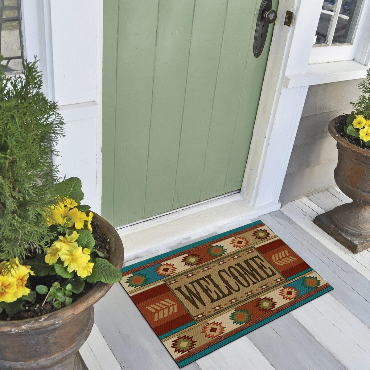 Southwest Welcome Entryway Floor Mat Made in The USA Low Profile Protective Non-Skid Rubber Backing 29.5" by 17.75"