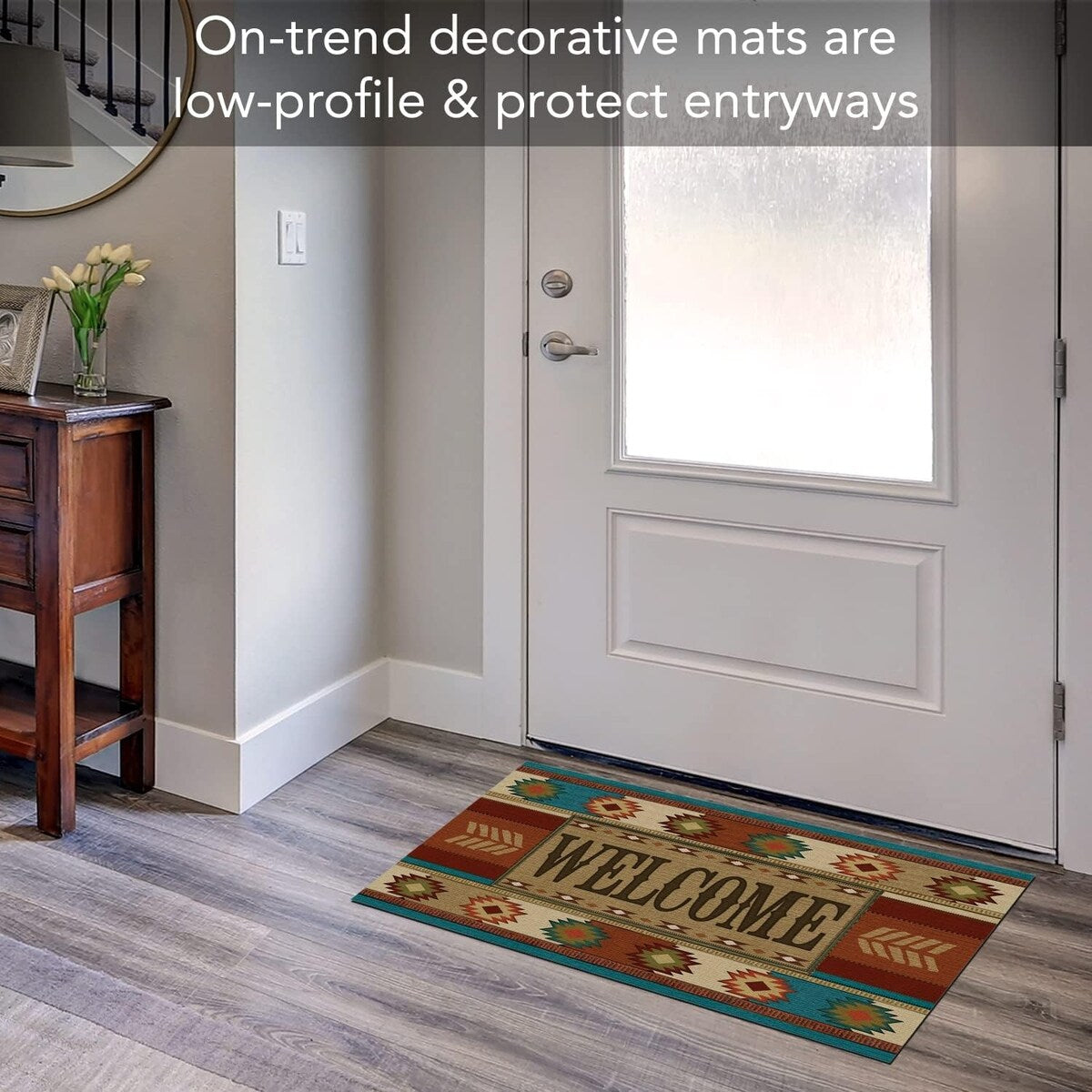 Southwest Welcome Entryway Floor Mat Made in The USA Low Profile Protective Non-Skid Rubber Backing 29.5" by 17.75"