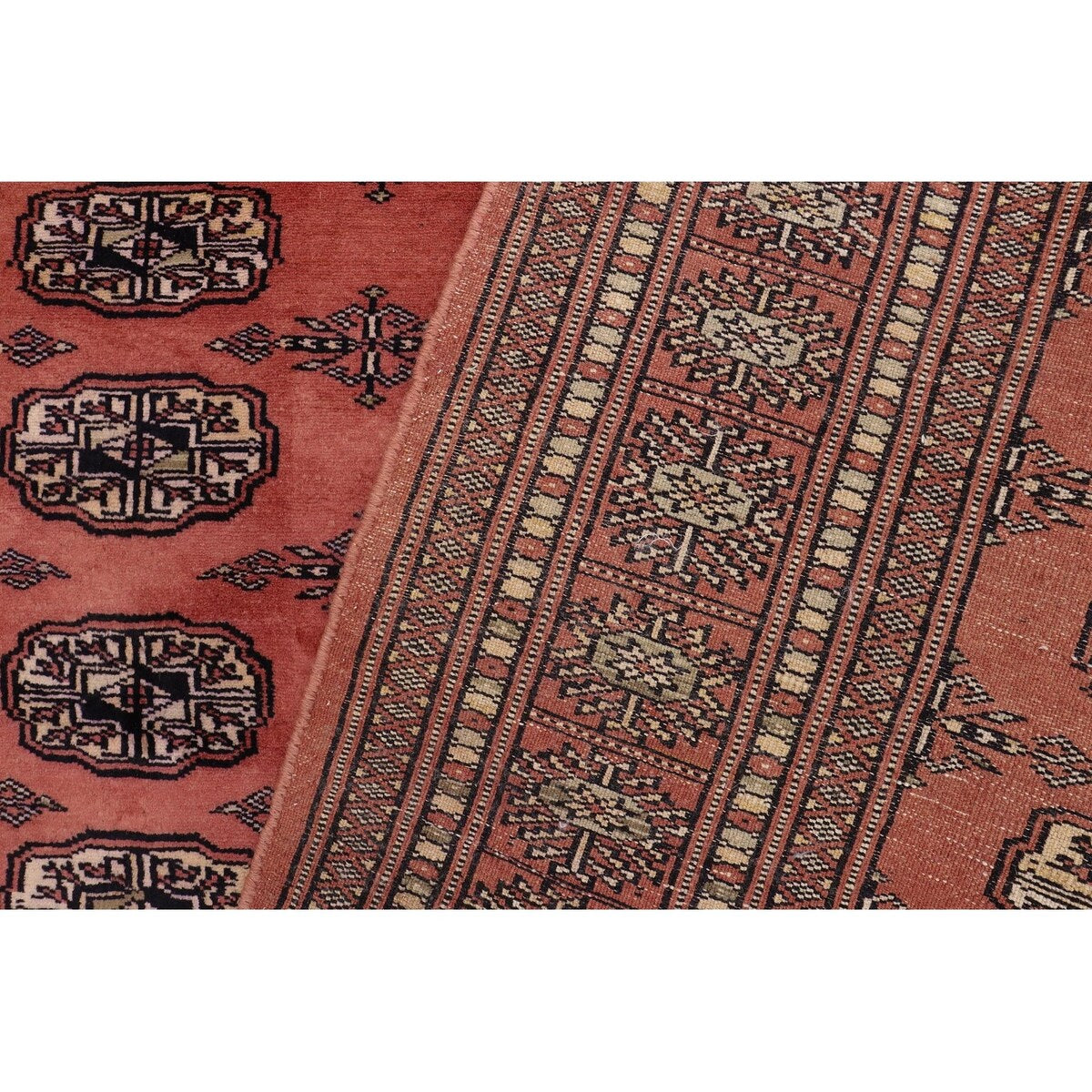 Southwestern Bokhara Desirae Pink Green Hand Knotted Rug - 4'0'' x 5'11''