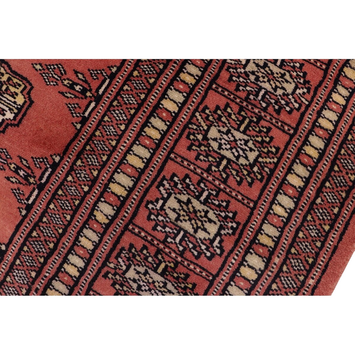 Southwestern Bokhara Desirae Pink Green Hand Knotted Rug - 4'0'' x 5'11''