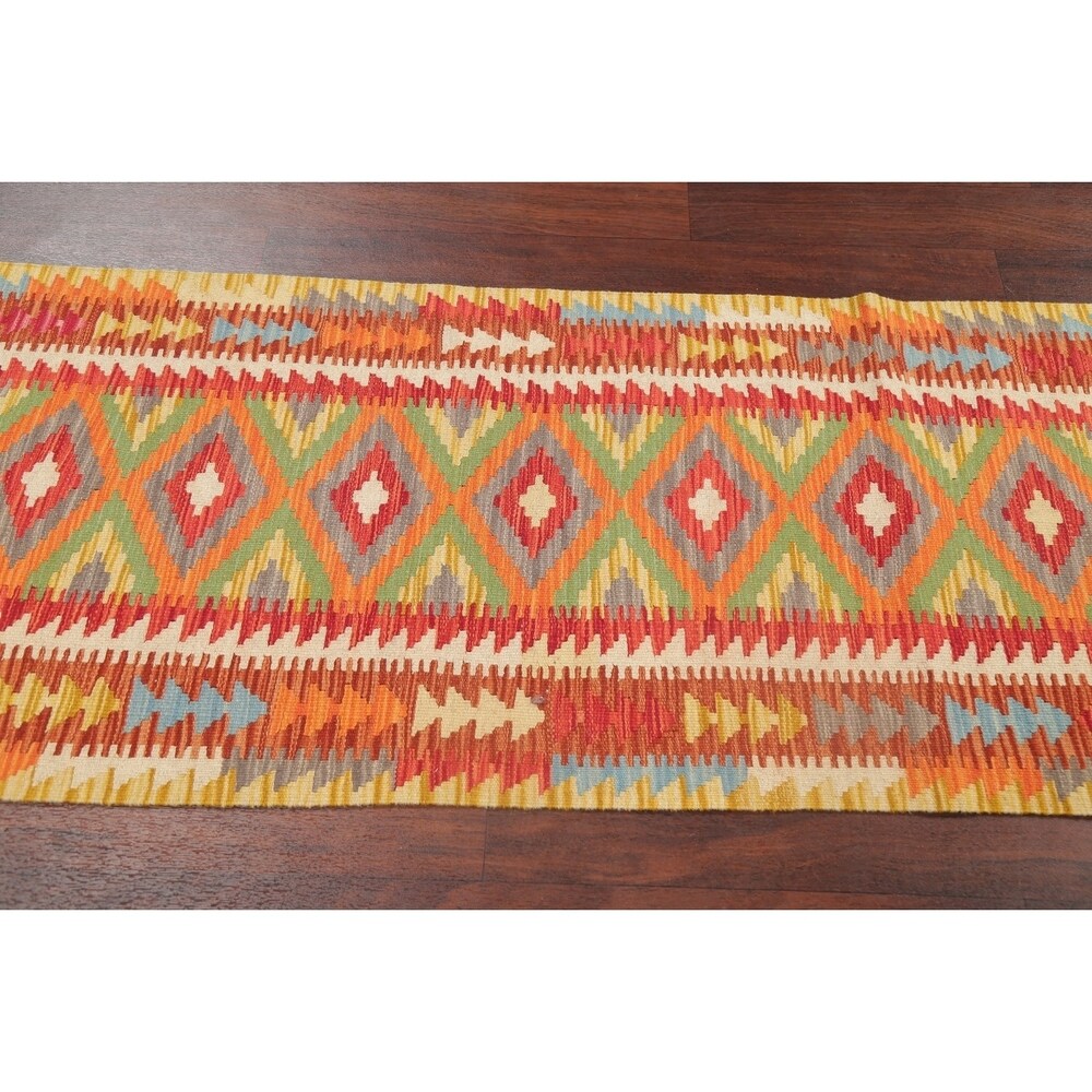 Southwestern Kilim Turkish Oriental Geometric Hand Woven Runner Rug - 6'5" X 2'3" Runner