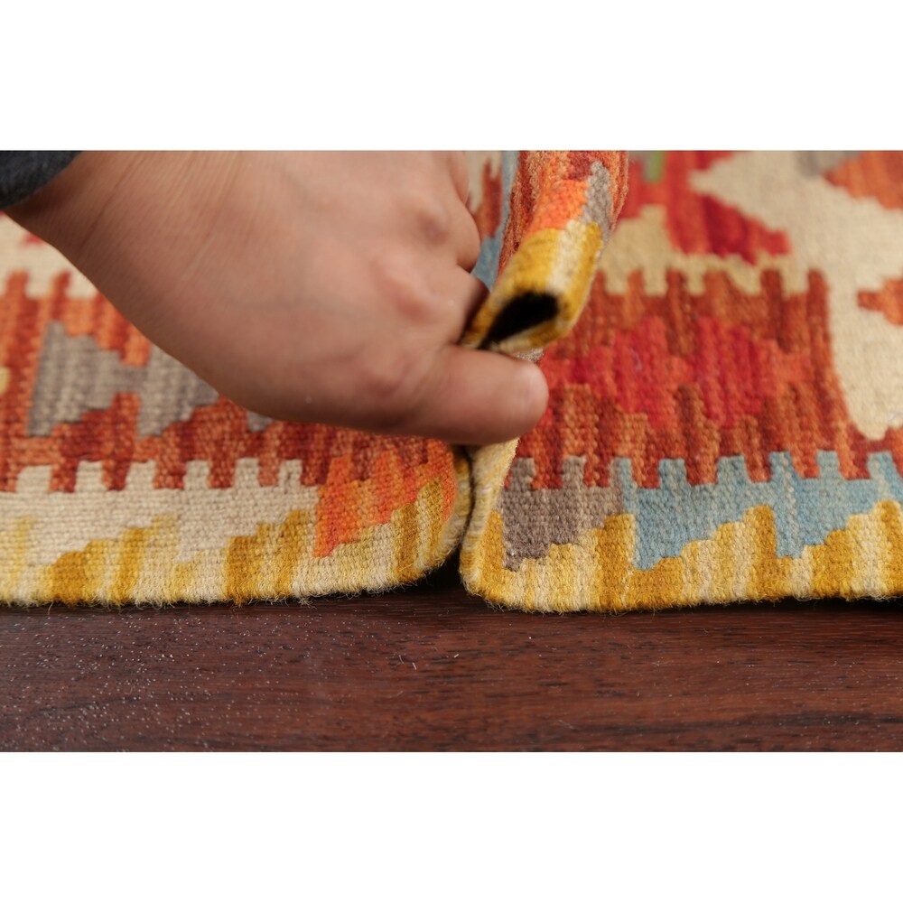 Southwestern Kilim Turkish Oriental Geometric Hand Woven Runner Rug - 6'5" X 2'3" Runner